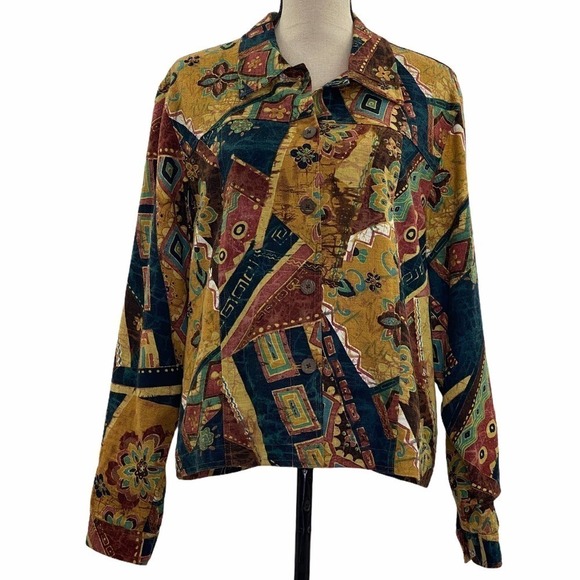 COLDWATER Creek Printed Button Down Jacket Large - Picture 2 of 11